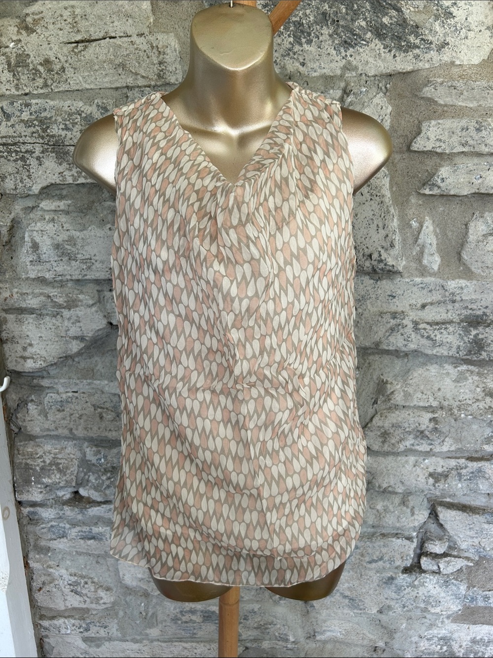 Patterned Cowl Neck Blouse in Blush and Cream